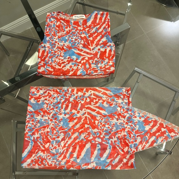 YG COLLECTION Multi Colored Sheer Two Piece Swimsuit Cover Up - Picture 10 of 11